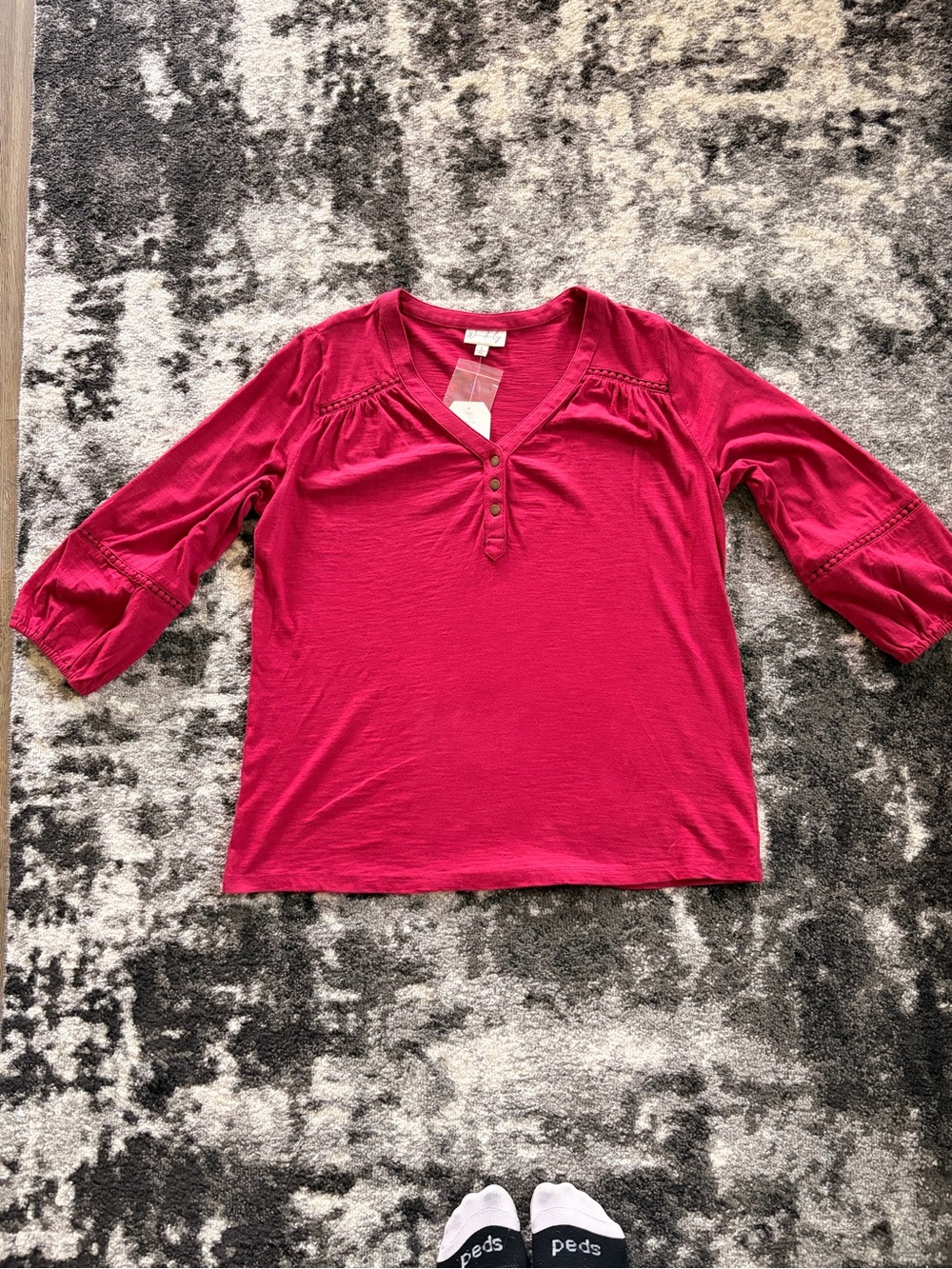 Henley 3/4 Sleeve Burgundy Top